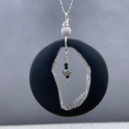 Agate with Platinum Coated Druzy & Moonstone Necklace Necklaces