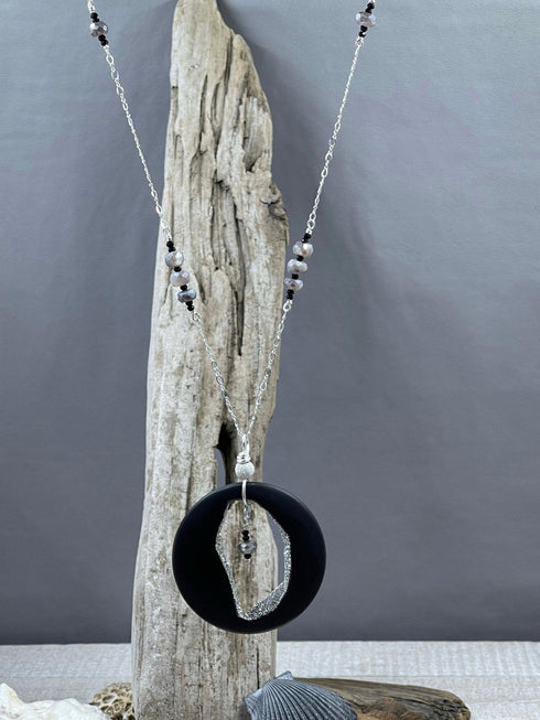 Agate with Platinum Coated Druzy & Moonstone Necklace Necklaces