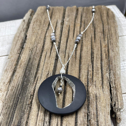 Agate with Platinum Coated Druzy & Moonstone Necklace Necklaces