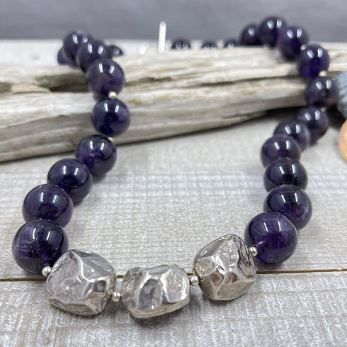 Amethyst and Silver Nugget Necklace Necklaces