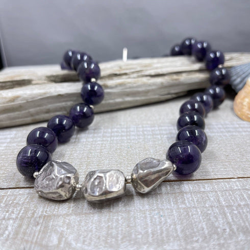 Amethyst and Silver Nugget Necklace Necklaces