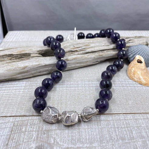 Amethyst and Silver Nugget Necklace Necklaces
