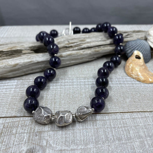 Amethyst and Silver Nugget Necklace Necklaces