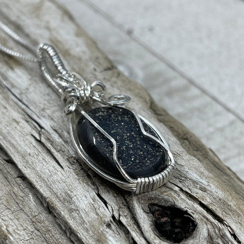 Black Agate Druzy Wire Wrap Pendant Necklaces