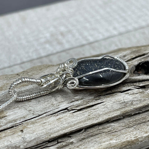 Black Agate Druzy Wire Wrap Pendant Necklaces