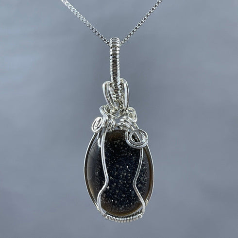 Black Agate Druzy Wire Wrap Pendant Necklaces