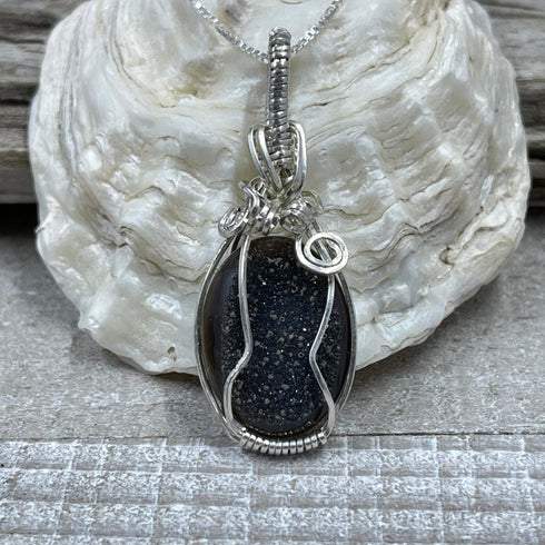 Black Agate Druzy Wire Wrap Pendant Necklaces