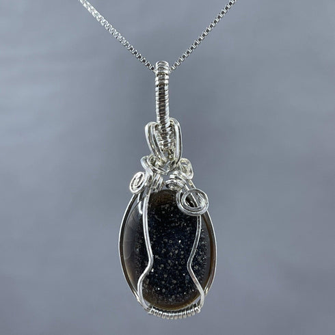Black Agate Druzy Wire Wrap Pendant Necklaces