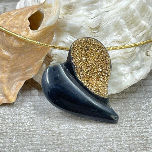 Black Agate with 18K Coated Drusy Heart Necklace Necklaces