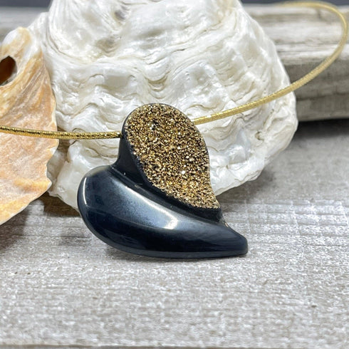 Black Agate with 18K Coated Drusy Heart Necklace Necklaces