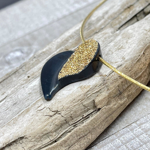 Black Agate with 18K Coated Drusy Heart Necklace Necklaces