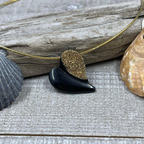 Black Agate with 18K Coated Drusy Heart Necklace Necklaces