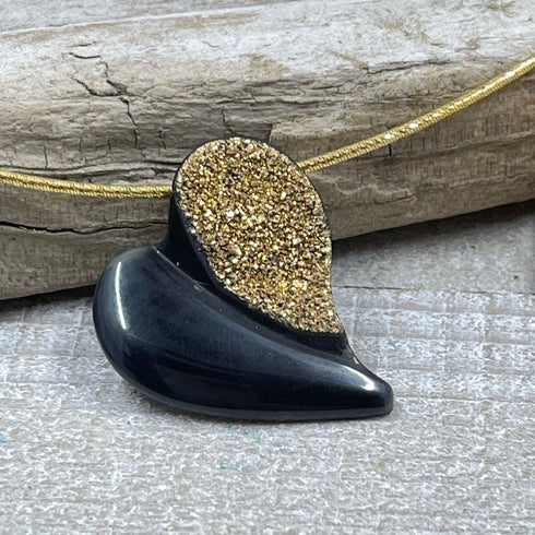 Black Agate with 18K Coated Drusy Heart Necklace Necklaces