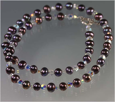 Black Peacock Pearl and Crystal Necklace Necklaces