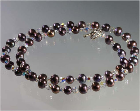 Black Peacock Pearl and Crystal Necklace Necklaces
