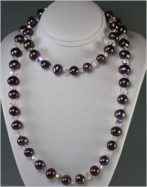 Black Peacock Pearl and Crystal Necklace Necklaces