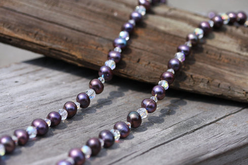 Black Peacock Pearl and Crystal Necklace Necklaces