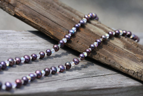 Black Peacock Pearl and Crystal Necklace Necklaces