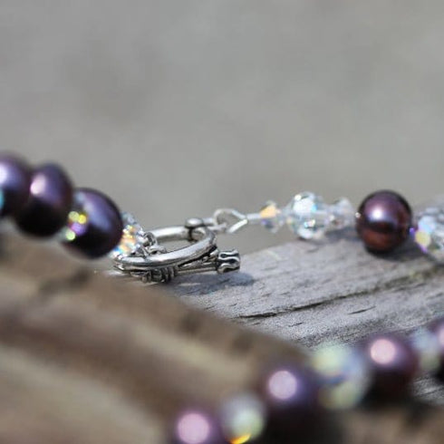 Black Peacock Pearl and Crystal Necklace Necklaces