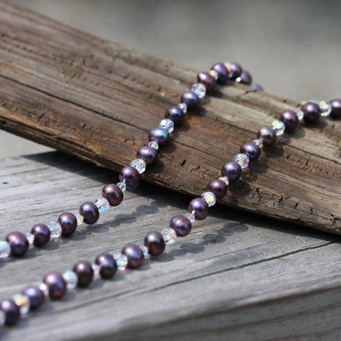 Black Peacock Pearl and Crystal Necklace Necklaces