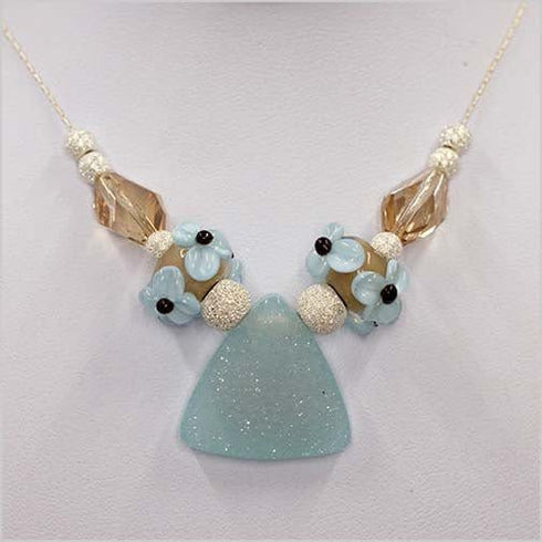 Blue Agate Drusy and Glass Lampwork Necklace Necklaces