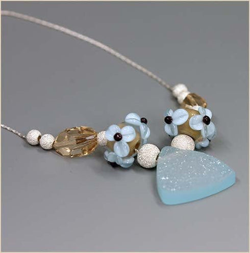 Blue Agate Drusy and Glass Lampwork Necklace Necklaces