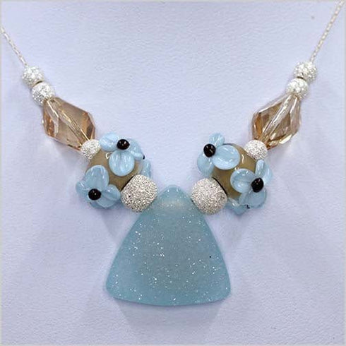 Blue Agate Drusy and Glass Lampwork Necklace Necklaces