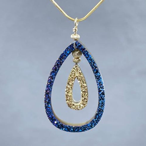 Cobalt Blue Druzy and 18K Gold Coated Tear Drop Necklace Necklaces