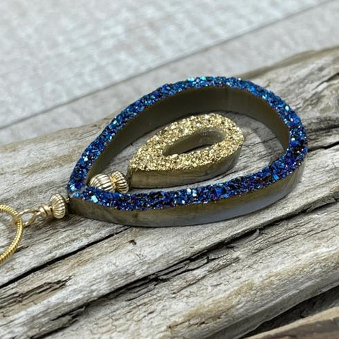 Cobalt Blue Druzy and 18K Gold Coated Tear Drop Necklace Necklaces