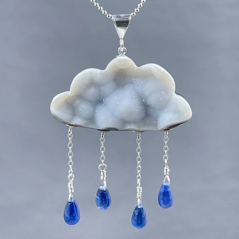 Druzy White Cloud with Sapphire Raindrops Necklace Necklaces