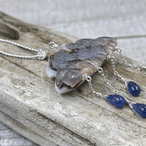 Druzy White Cloud with Sapphire Raindrops Necklace Necklaces