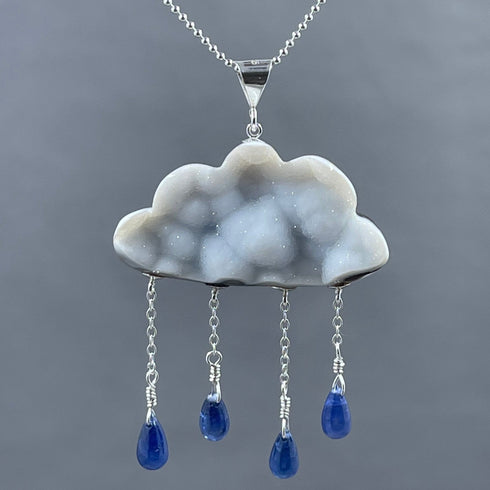 Druzy White Cloud with Sapphire Raindrops Necklace Necklaces