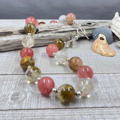 Fire Cherry Quartz and Sterling Silver Necklace Necklaces