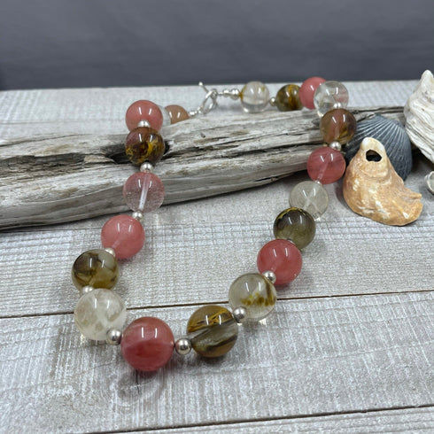 Fire Cherry Quartz and Sterling Silver Necklace Necklaces