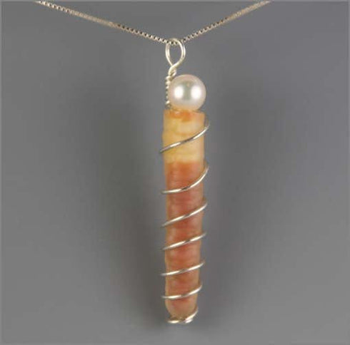 Fossilized Bamboo and AAA Pearl Necklace Necklaces