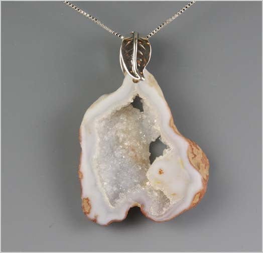 Natural Blue/Clear Agate Geode Slice Pendant Necklace Necklaces