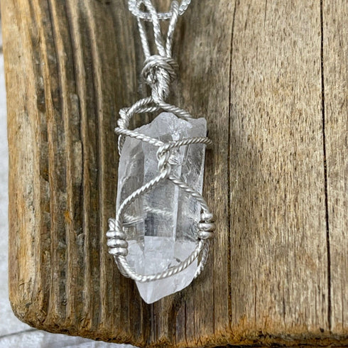 Natural Quartz Point Wire Wrapped Pendant Necklaces
