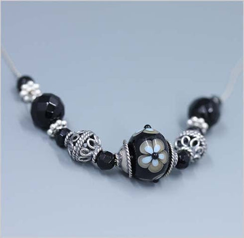Onyx and Black Glass Lampwork Bead Necklace Necklaces
