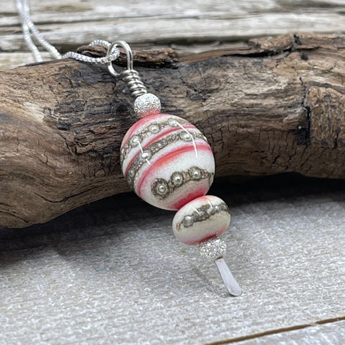 Pink Glass LampWork Bead Stardust Pendant Necklaces