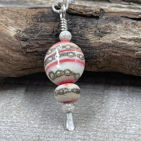 Pink Glass LampWork Bead Stardust Pendant Necklaces