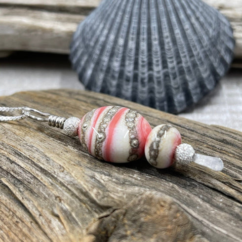 Pink Glass LampWork Bead Stardust Pendant Necklaces