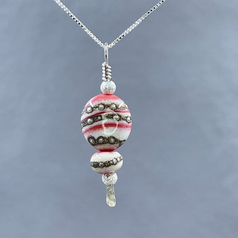 Pink Glass LampWork Bead Stardust Pendant Necklaces