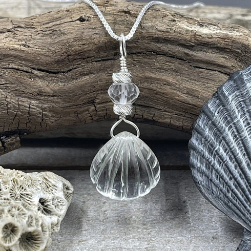 Quartz Crystal Scallop Shell Necklace Necklaces