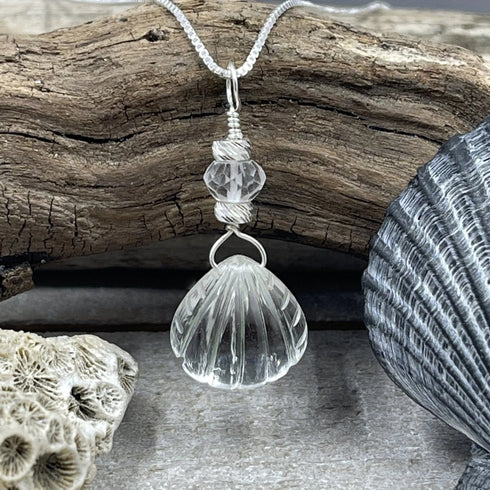 Quartz Crystal Scallop Shell Necklace Necklaces