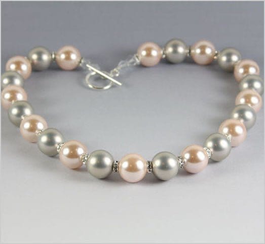 Shell Pearl and Crystal Necklace Necklaces