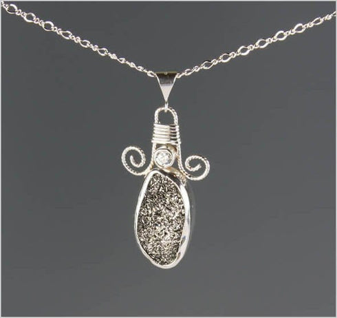 Silver Coated Druzy and Cubic Zirconia Necklace Necklaces