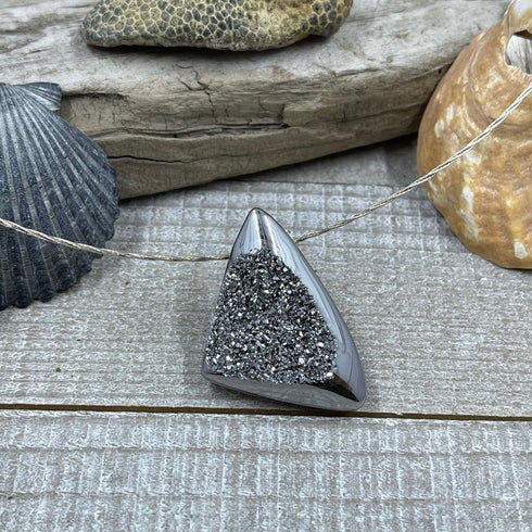 Silver Colored Triangle Sparkling Drusy Necklace Necklaces