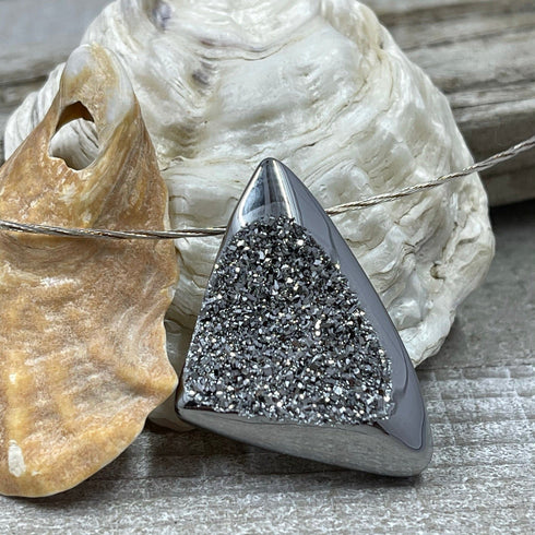 Silver Colored Triangle Sparkling Drusy Necklace Necklaces