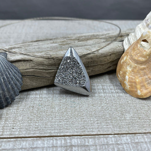Silver Colored Triangle Sparkling Drusy Necklace Necklaces