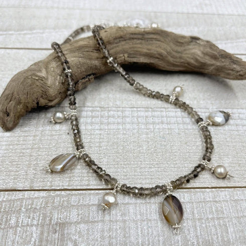 Smokey Topaz and Sardonyx Drop Necklace Necklaces